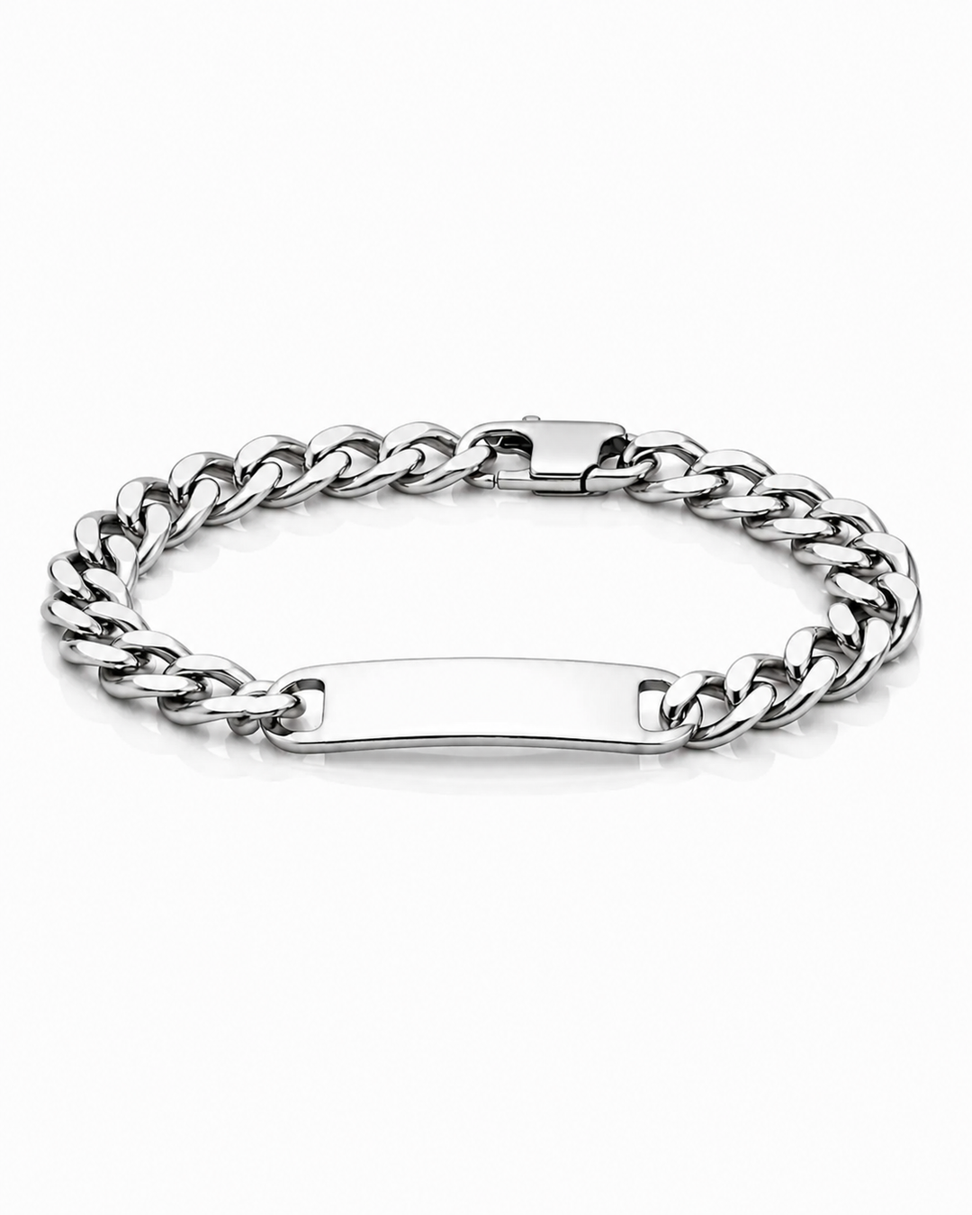 Rhodium Plated Waterproof ID Bracelet with Bar Pendant (11854)