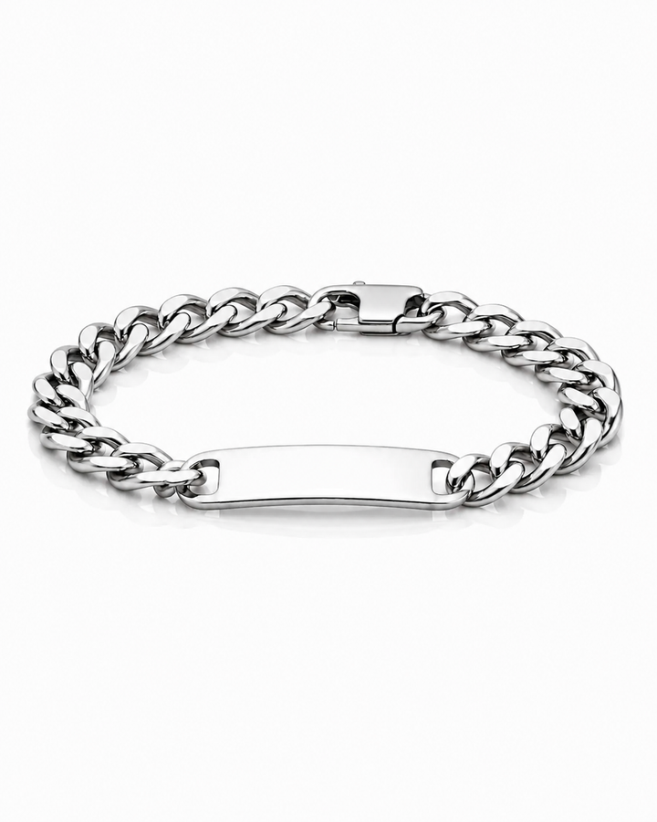 Rhodium Plated Waterproof ID Bracelet with Bar Pendant (11854)