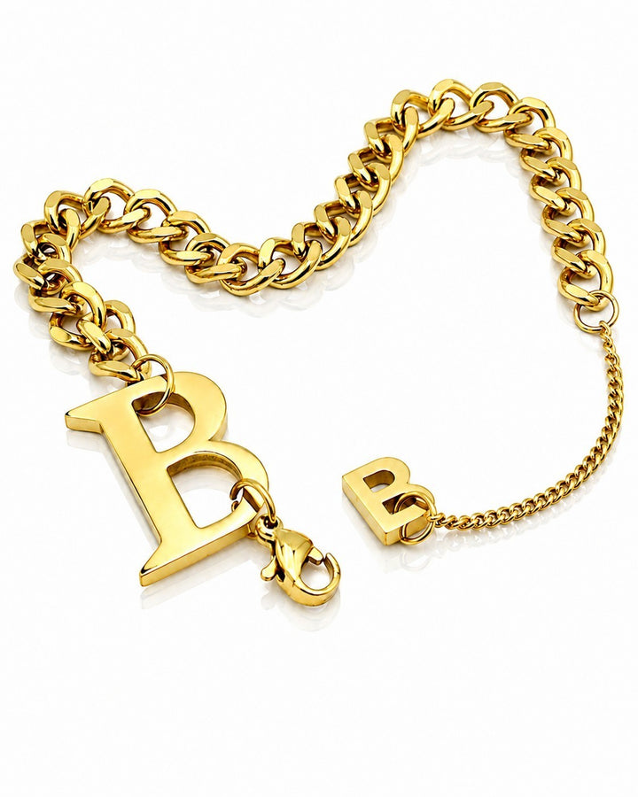 Gold Plated Waterproof Letter 'B' Initial Charm Bracelet (10690)