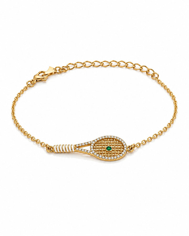 Tennis Racquet Charm Gold Plated Bracelet (12010)