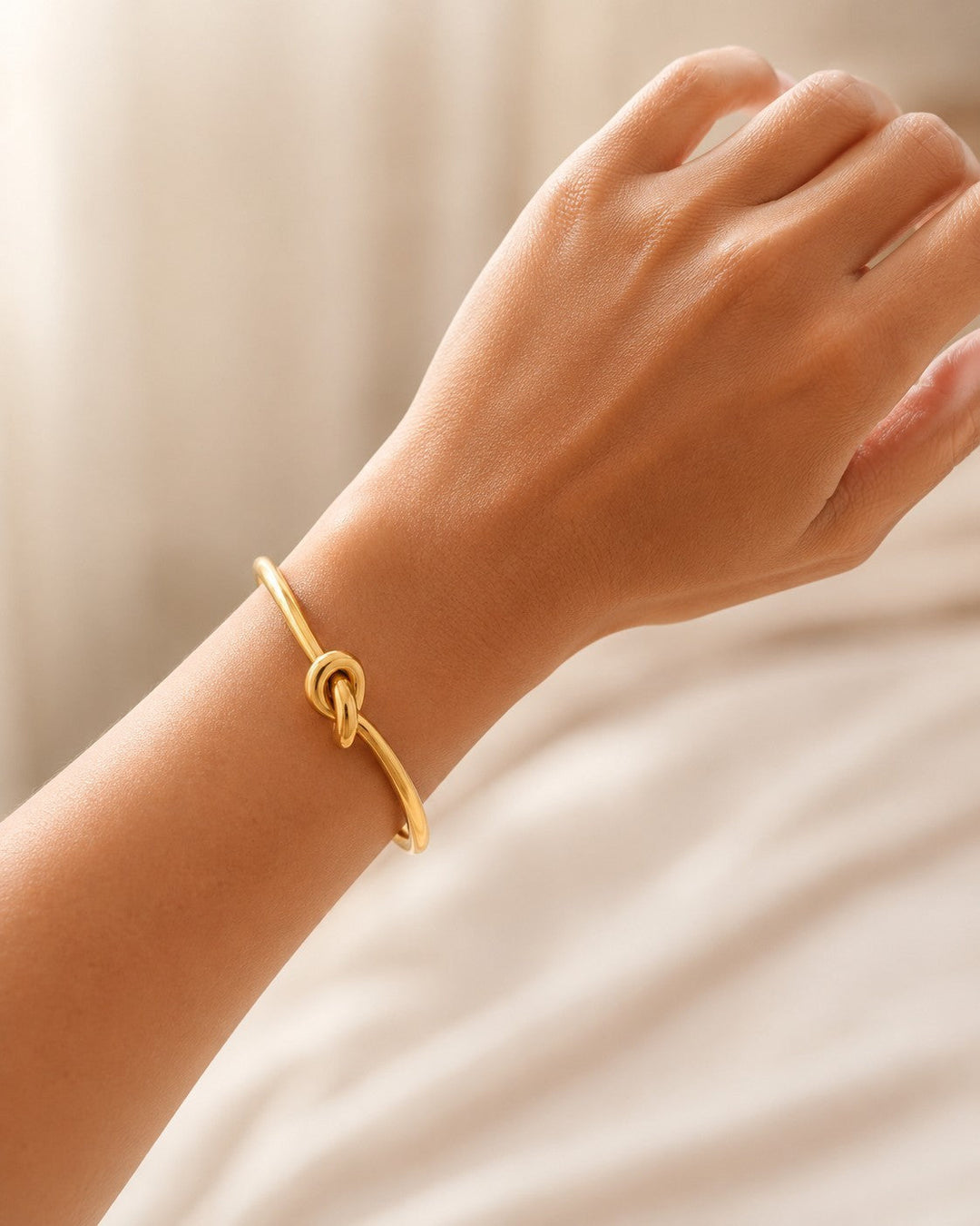 Gold Plated Waterproof Sculptural Knotted Cuff Bangle (200006)