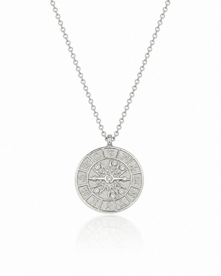 Rhodium Plated Compass Coin Pendant Necklace - 44.3 cm  (11552)