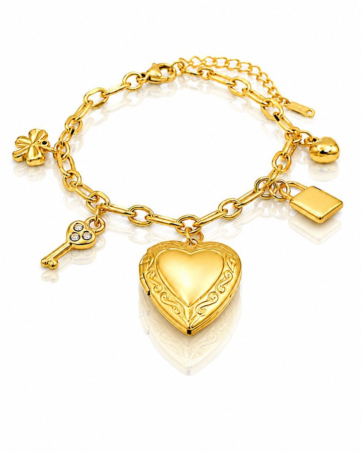 Gold Plated Waterproof Interlinked Heart Chain Charm Bracelet (11455)