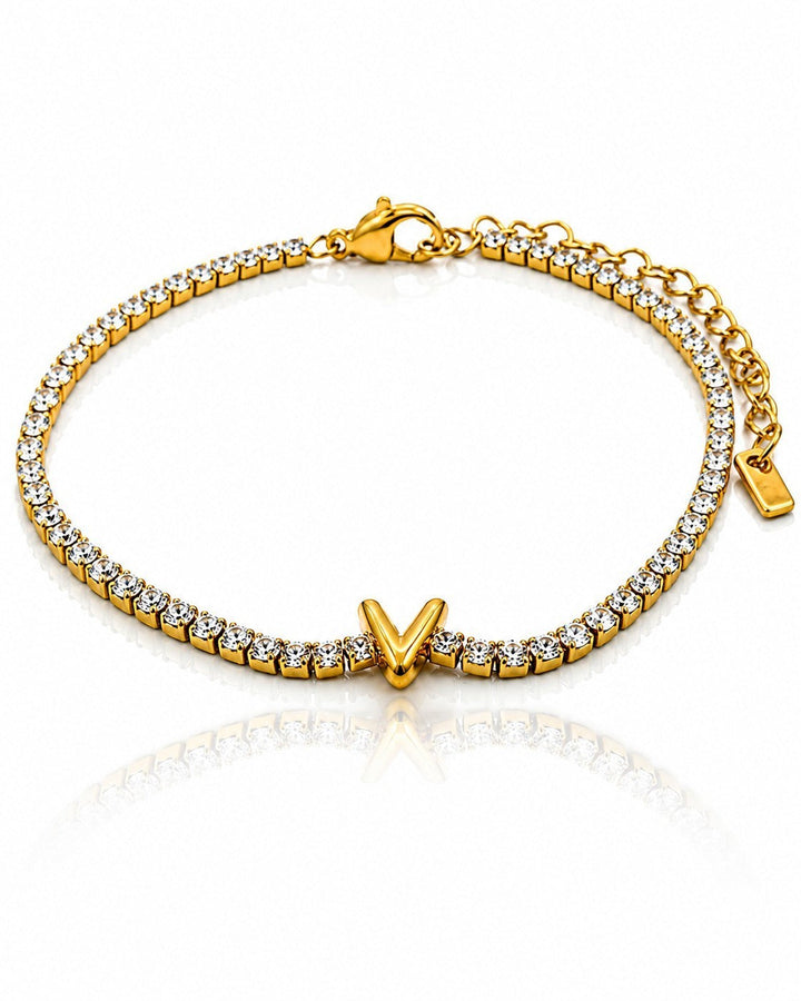 Gold Plated Letter V Initial Charm Bracelet (11495)