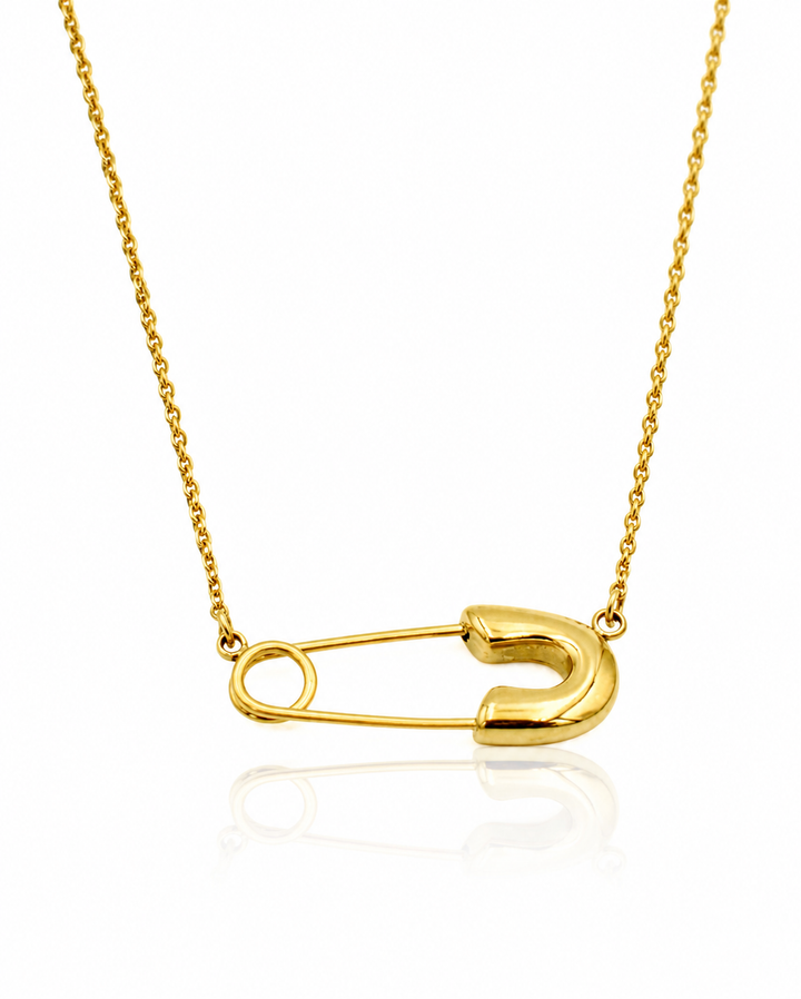 Gold Plated Safety Pin Pendant Dainty Chain Necklace - 42 cm  (10618)