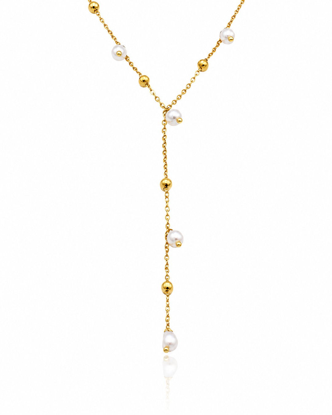 Gold Plated Waterproof Pearl Drop Pendant Necklace (10650)
