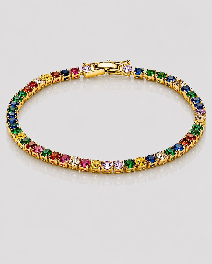 Rainbow Enamel Link Chain Bracelet Gold Plated Waterproof (200002)
