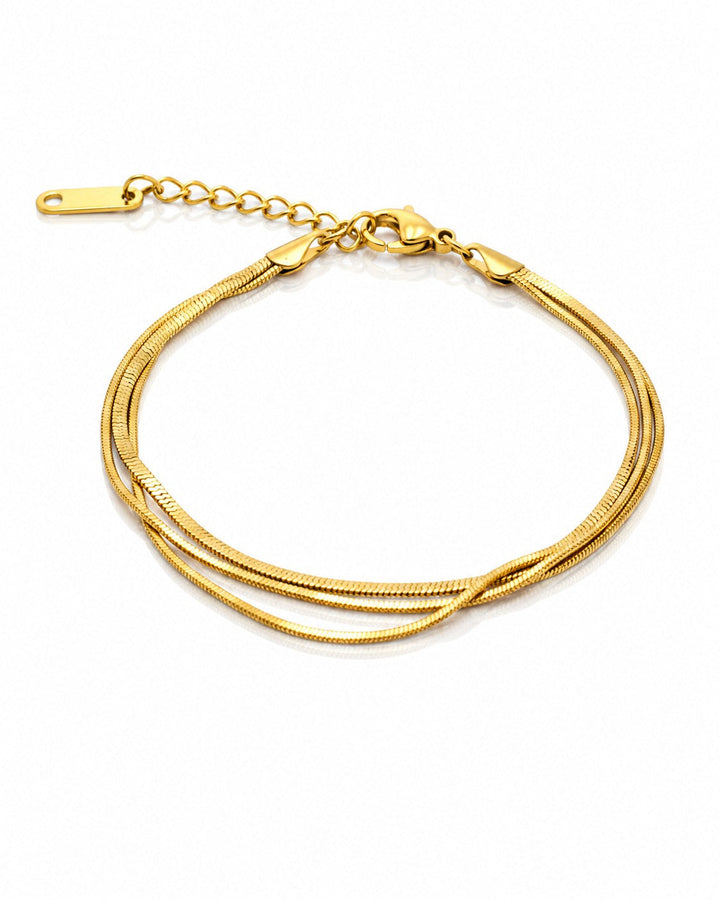 Gold Plated Waterproof Triple Snake Chain Layered Bracelet (11023)