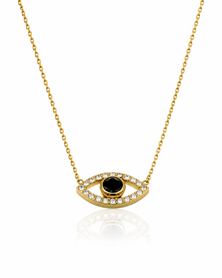 Gold Plated Black Stone Zirconia Statement Pendant Necklace - 44 cm (10643)