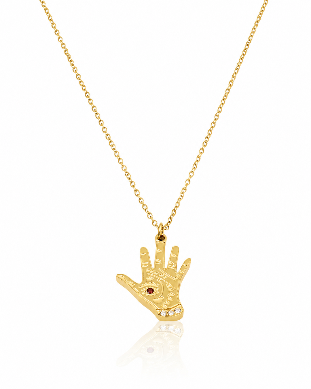 Gold Plated Evil Eye Hamsa Hand Protection Pendant Necklace (10649)