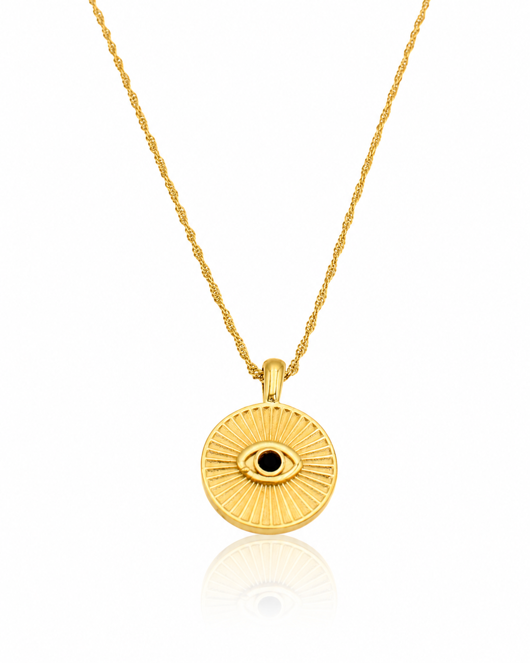Gold Plated Evil Eye Protection Charm Round Pendant Necklace (10648)