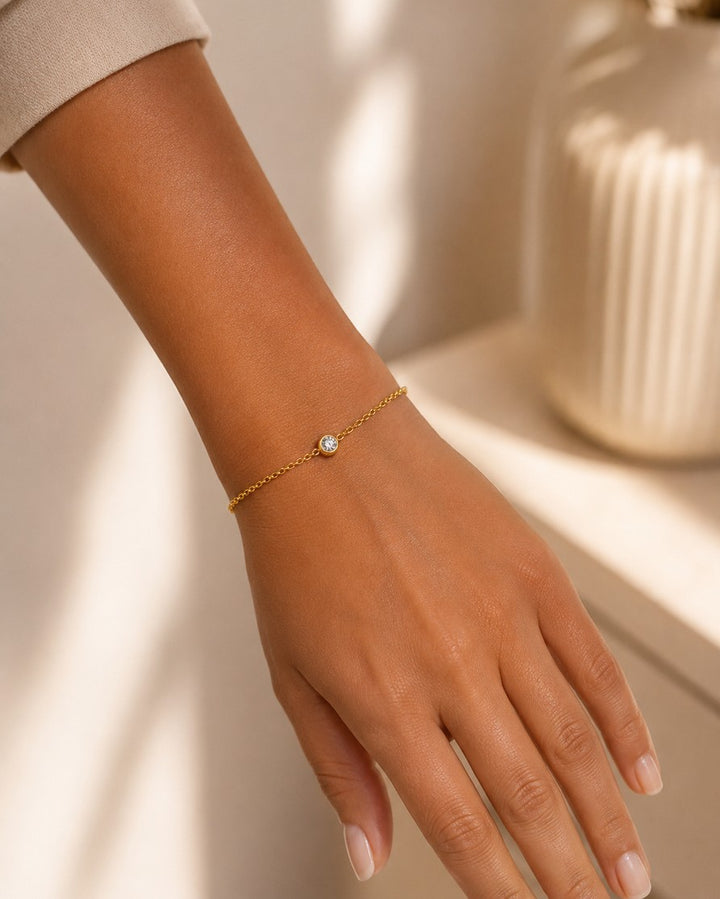 Delicate Cubic Zirconia Gold Plated Waterproof Chain Bracelet (10818)
