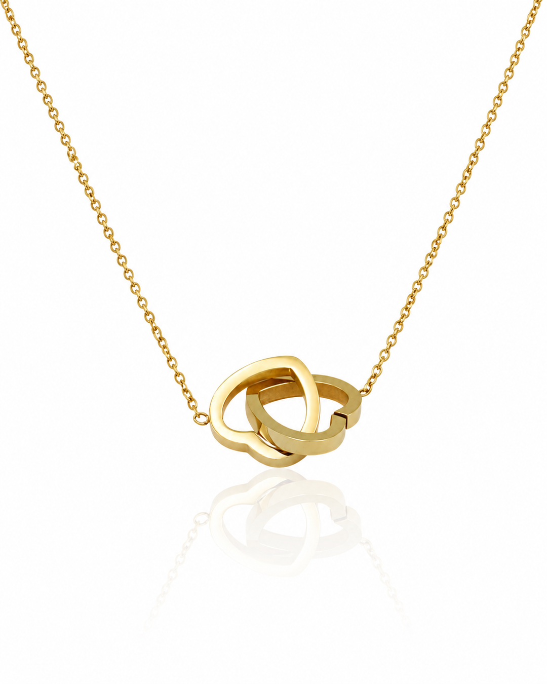 Gold Plated Waterproof Intertwined Double Heart Pendant Necklace (10646)