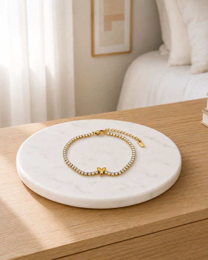 Gold Plated Waterproof Initial Letter Y Charm Bracelet (11498)