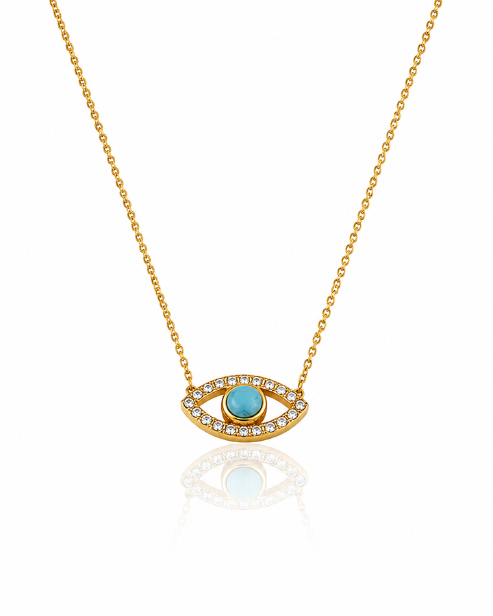 Blue Crystal Zirconia Gold Plated Waterproof Statement Necklace - 44 cm (10642)