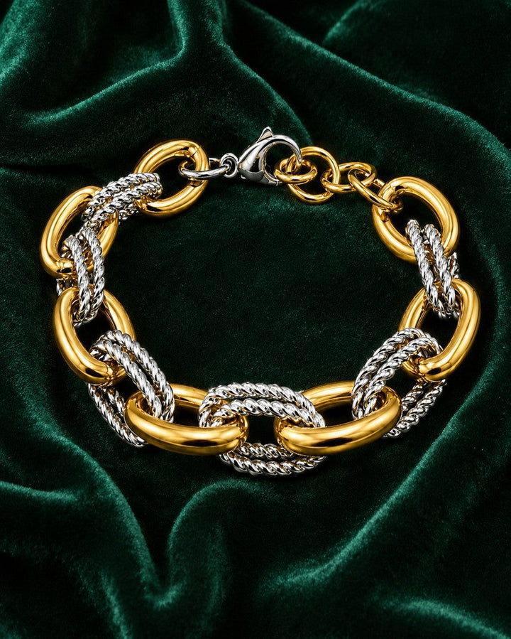 Gold Plated Waterproof Chunky Two-Tone Link Bracelet (11470)