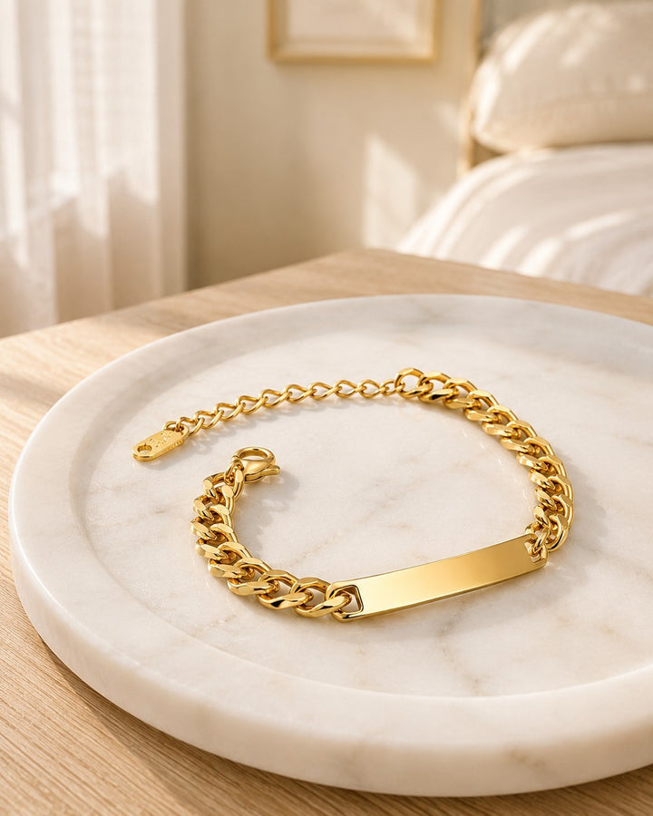 Gold Plated Waterproof Personalised ID Bracelet (200015)