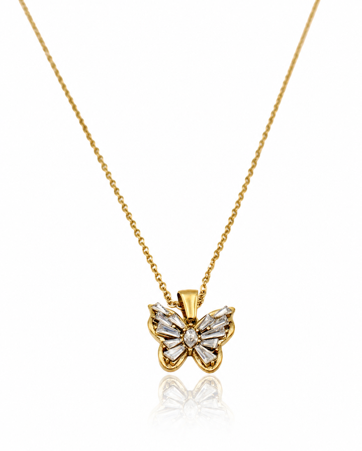 Gold Plated Waterproof Cubic Zirconia Butterfly Pendant Necklace (10634)