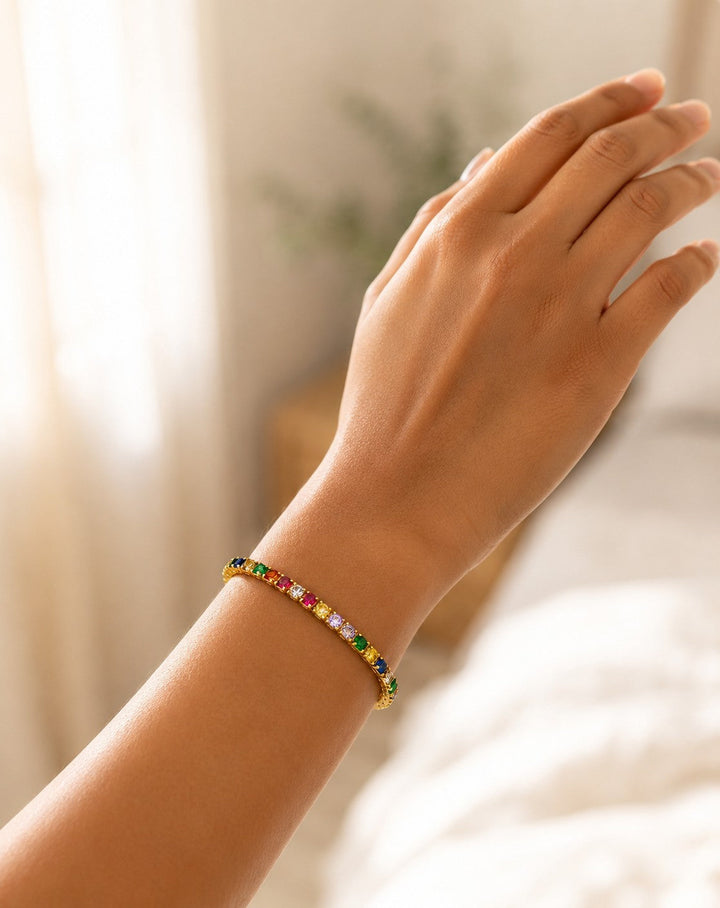 Rainbow Enamel Link Chain Bracelet Gold Plated Waterproof (200002)