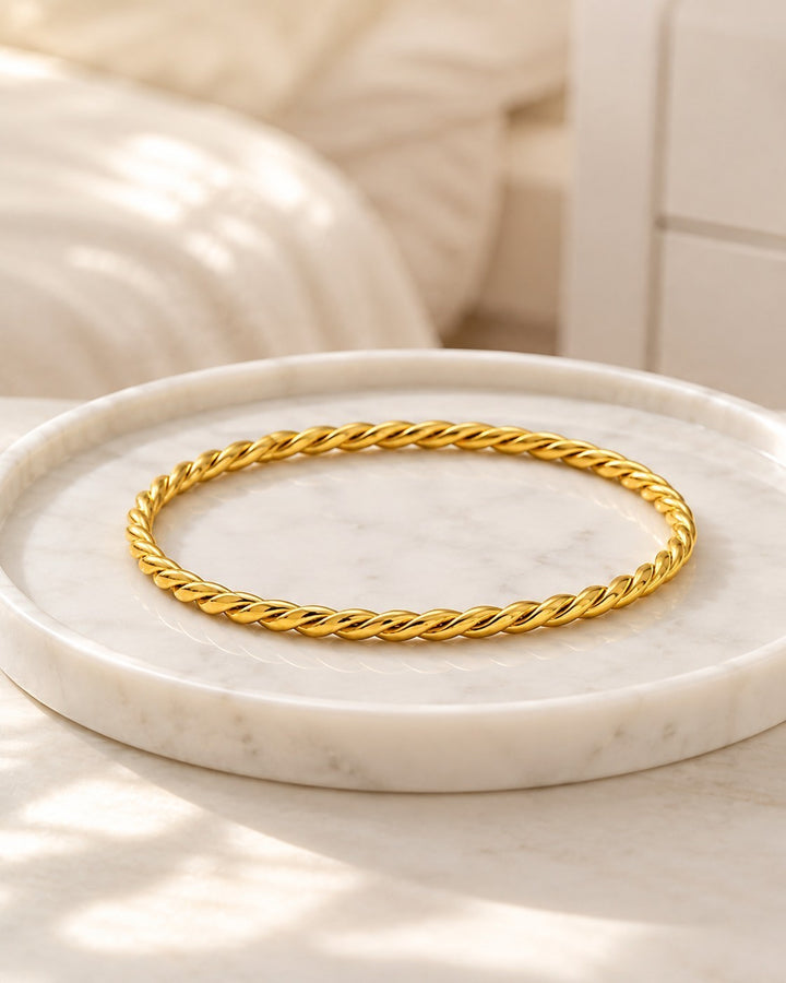 Gold Plated Waterproof Woven Knit Chain Bracelet (11212)