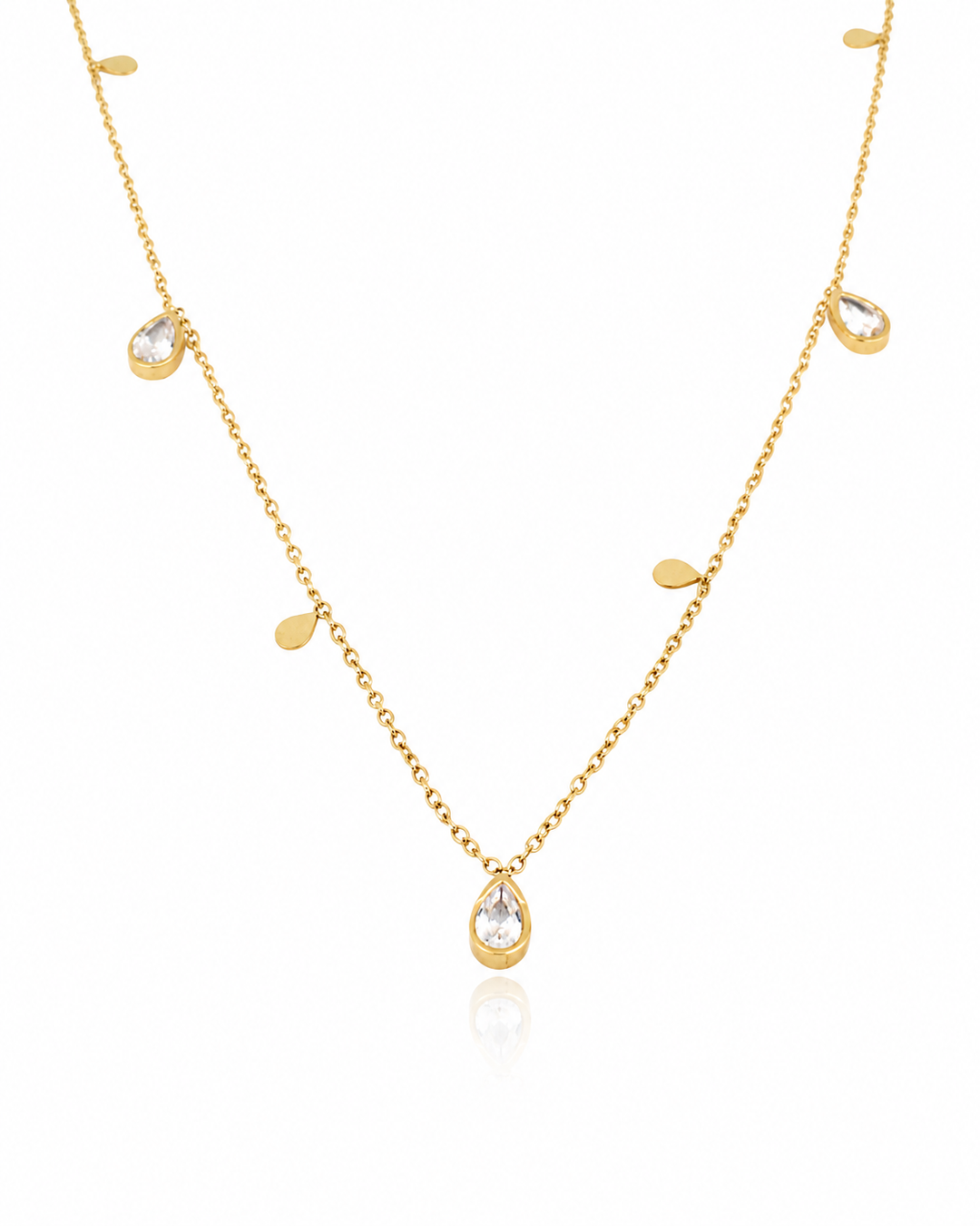 Gold Plated Waterproof Teardrop Crystal Pendant Necklace (10638)