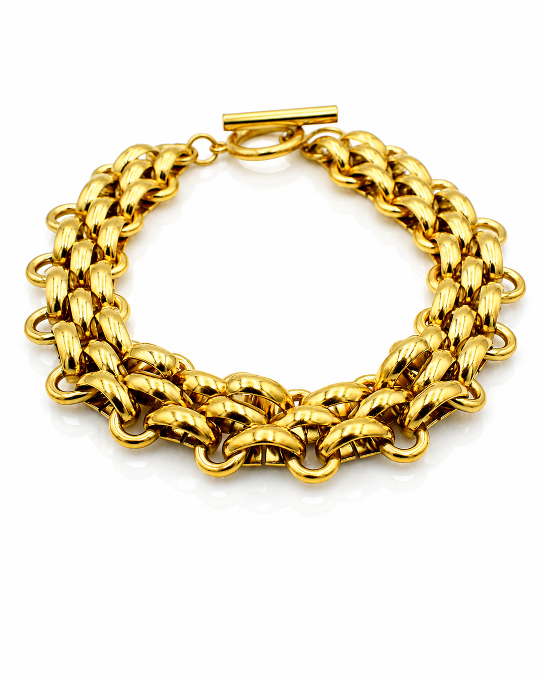 Gold Plated Waterproof Chunky Toggle Chain Bracelet (11585)