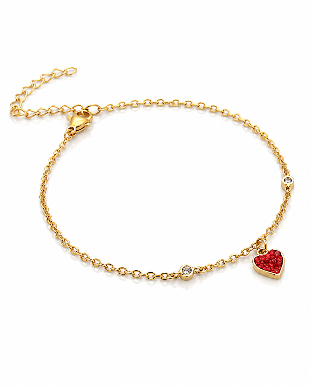 Dainty Red Heart Charm Gold Plated Waterproof Bracelet (10245)