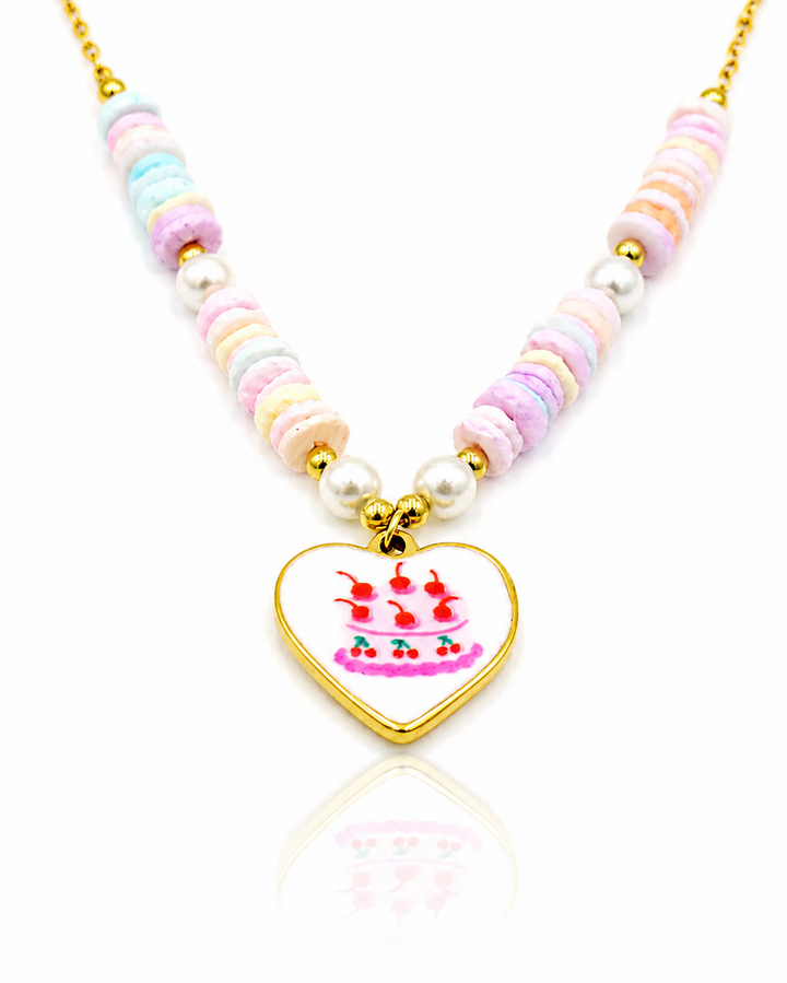Multicolour Enamel Heart Charm Gold Plated Waterproof Necklace - 44.2 cm  (11409)
