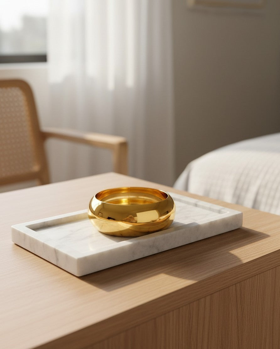 Gold Plated Waterproof Wide Statement Bangle (11808)