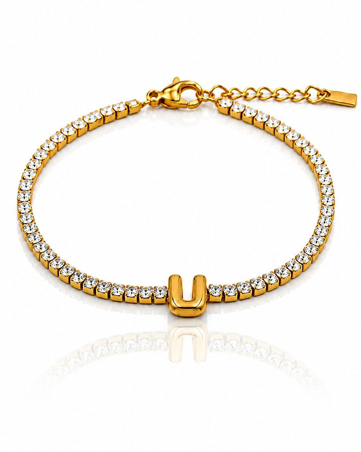 Gold Plated Waterproof Initial Letter U Charm Bracelet (11494)
