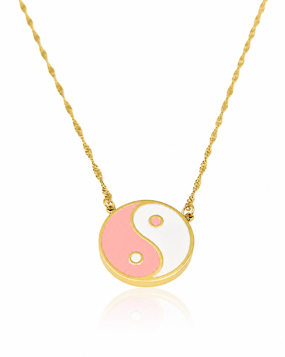 Gold Plated Pink and White Yin Yang Harmony Pendant Necklace (10627)