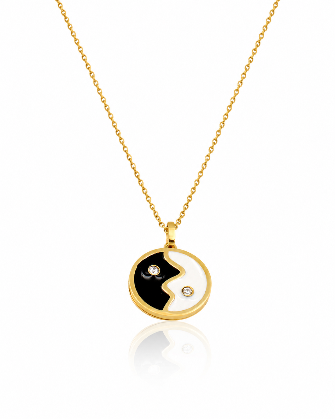 Gold Plated Yin Yang Symbol Black and White Enamel Pendant Necklace (10628)