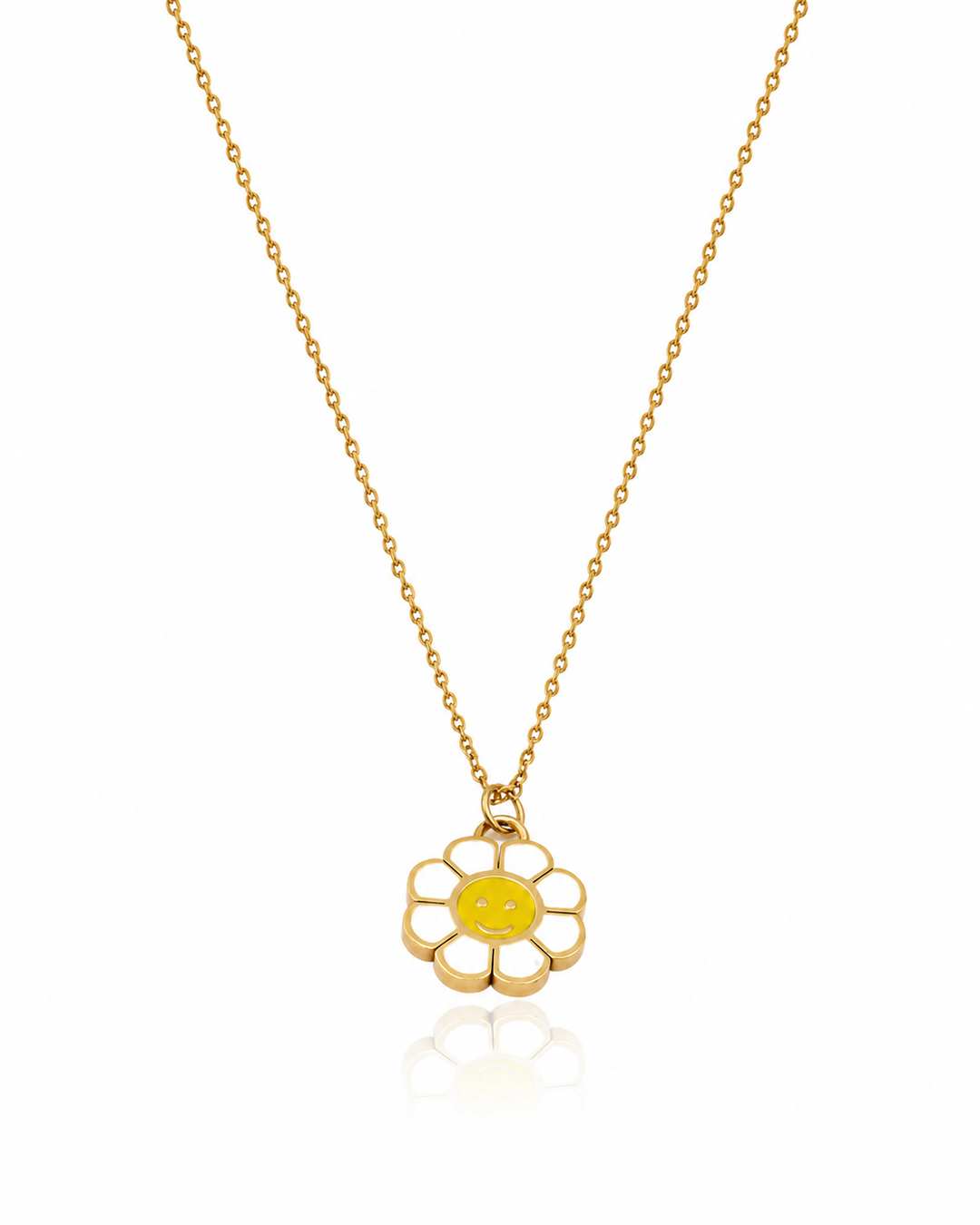 Gold Plated Sunflower Smiley Face Pendant Necklace (10656)