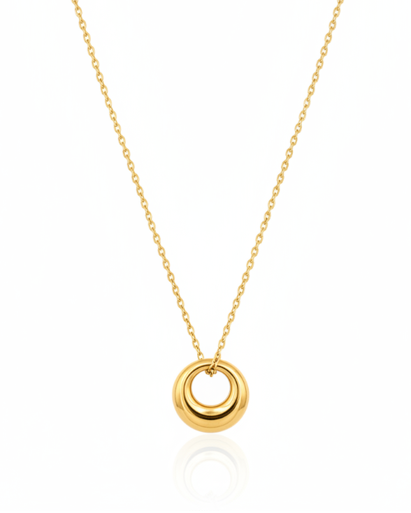Gold Plated Waterproof Ombré Circle Pendant Necklace (10654)