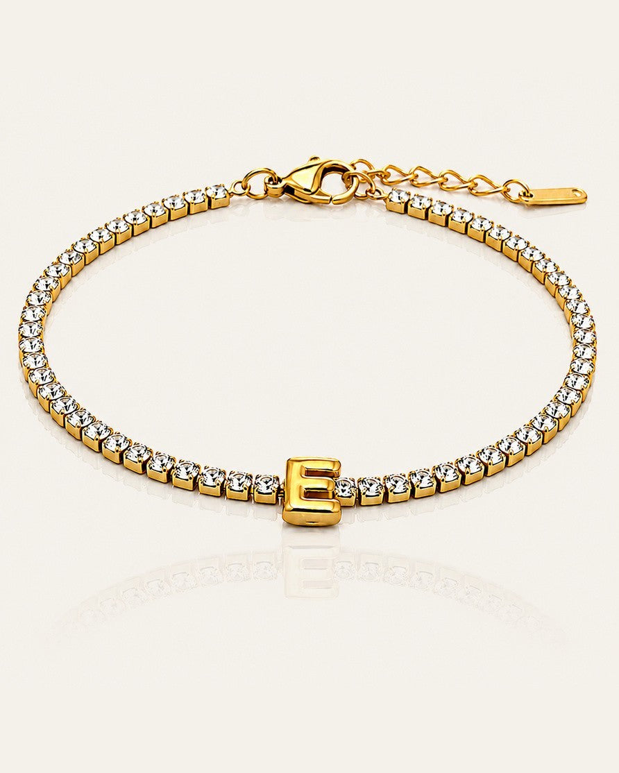 Gold Plated Waterproof Initial 'E' Letter Charm Bracelet (11478)