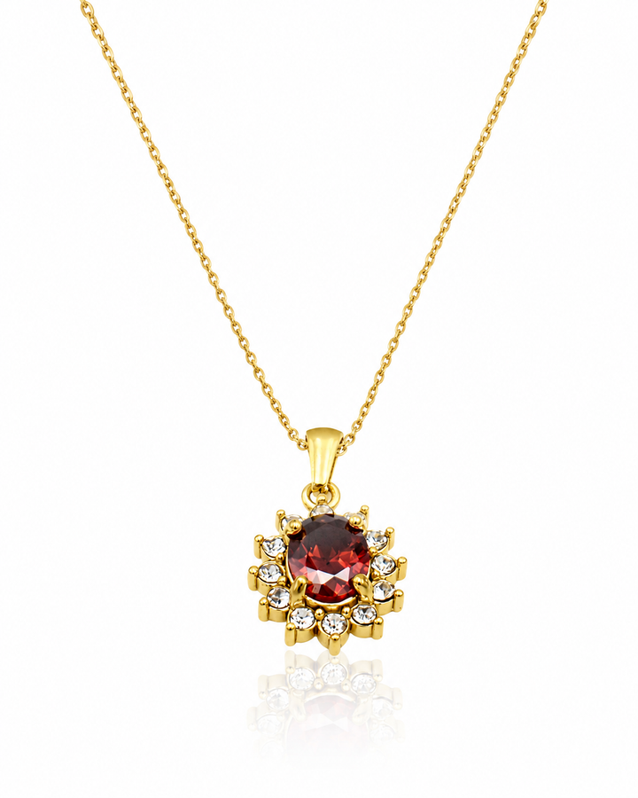 Red Crystal Diamante Statement Necklace Gold Plated (10674)