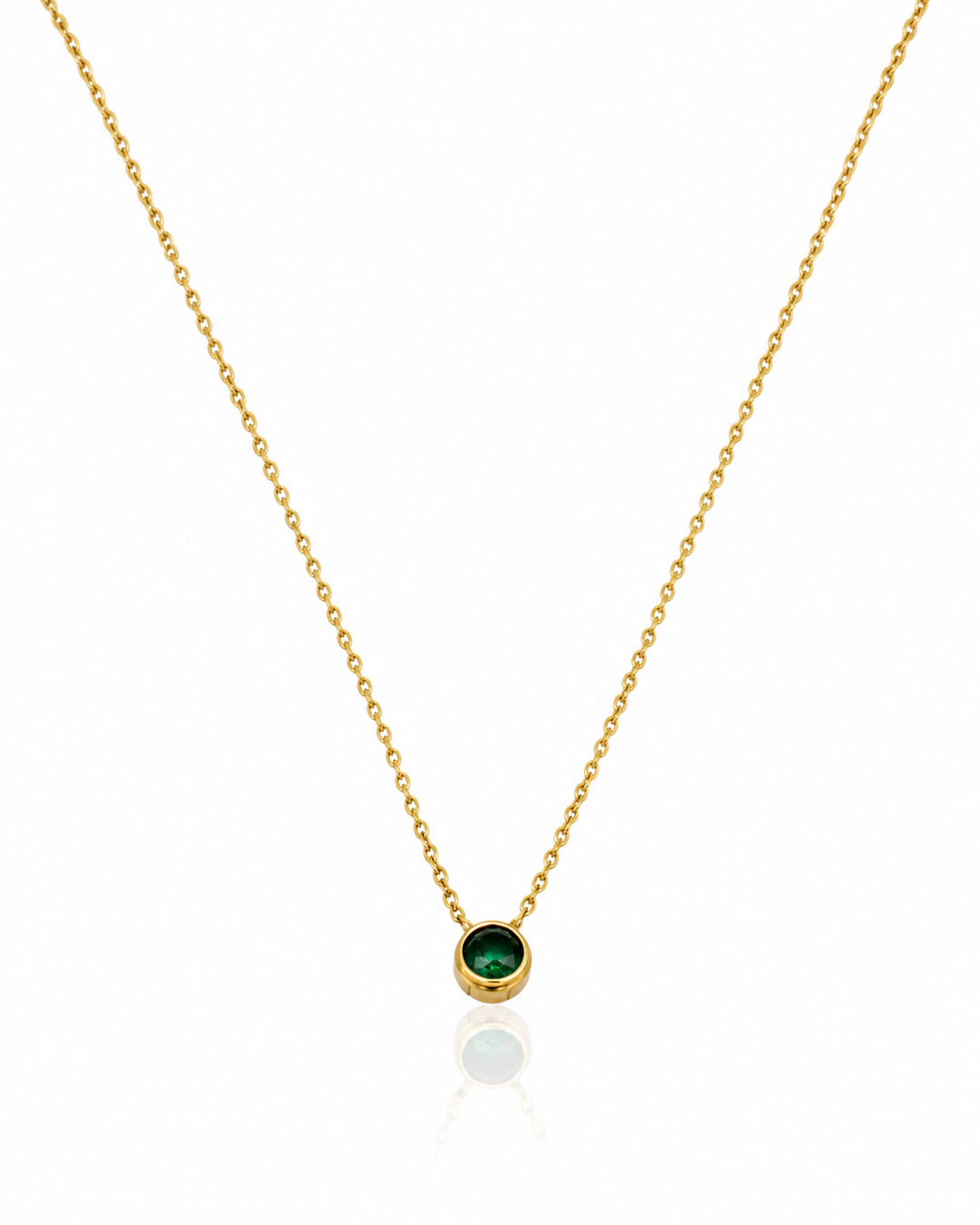 Dainty Green Crystal Gold Plated Waterproof Necklace (10671)