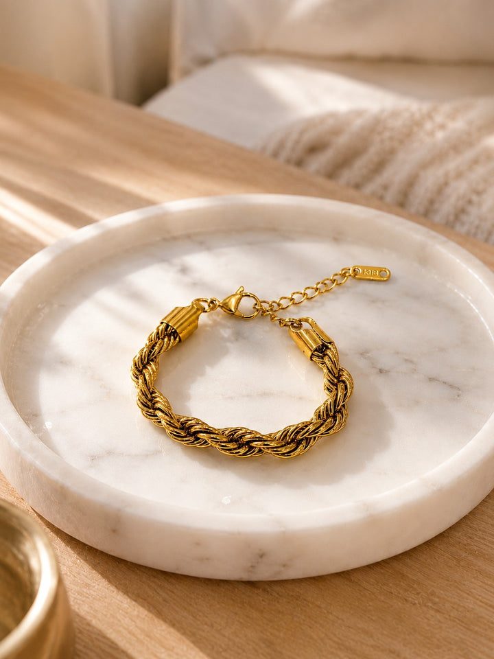 Gold Plated Waterproof Chunky Rope Chain Bracelet (10785)