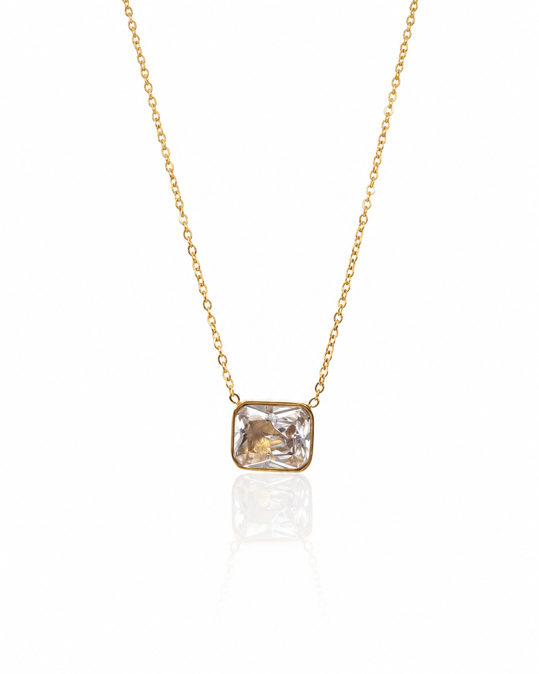 Gold Plated Rectangular Cubic Zirconia Pendant Necklace (100071)