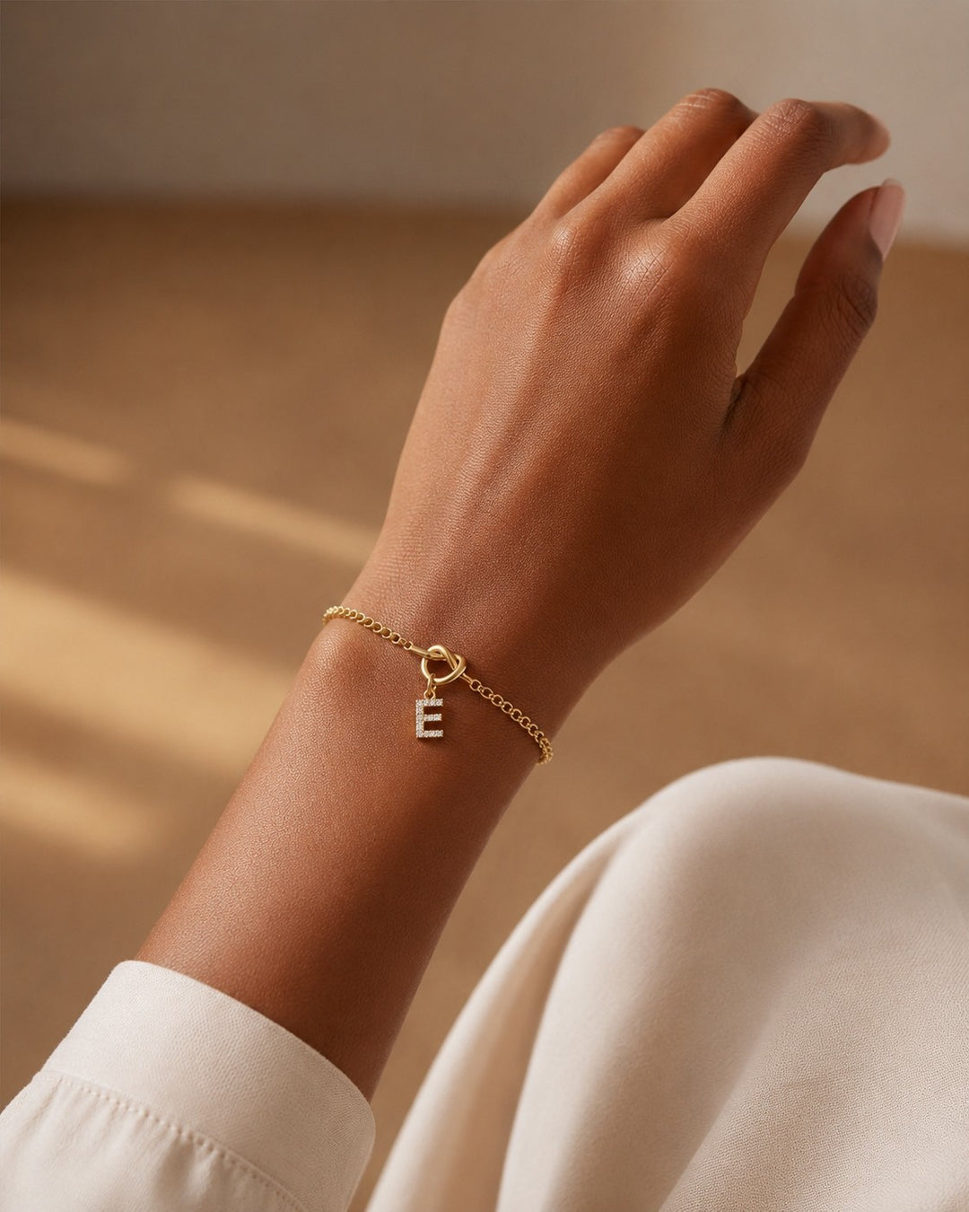 Gold Plated Waterproof Diamanté Initial 'E' Letter Bracelet (11780)