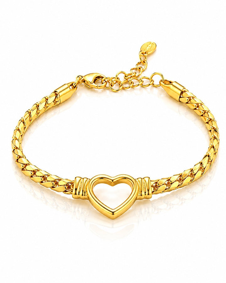 Gold Plated Hollow Heart Cuban Link Chain Bracelet (11214)