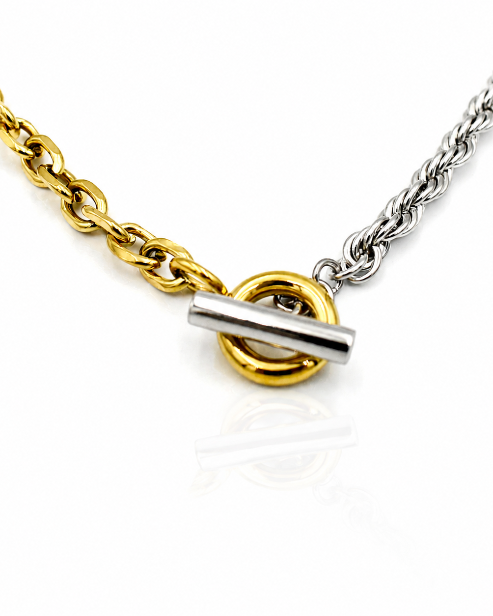 Gold Plated Two Tone Toggle Chunky Rope Chain Necklace (11574)