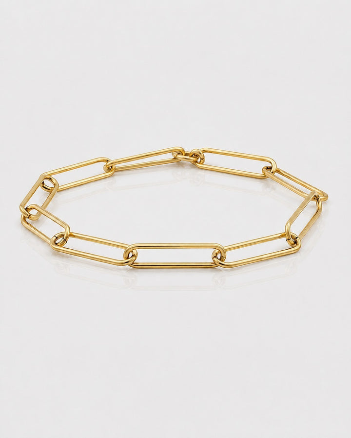 Gold Plated Waterproof Minimalist Paper Clip Chain Link Bracelet (11210)