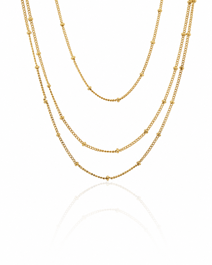 Gold Plated Waterproof Triple Layered Chain Necklace Set - 37.5 cm (100017)