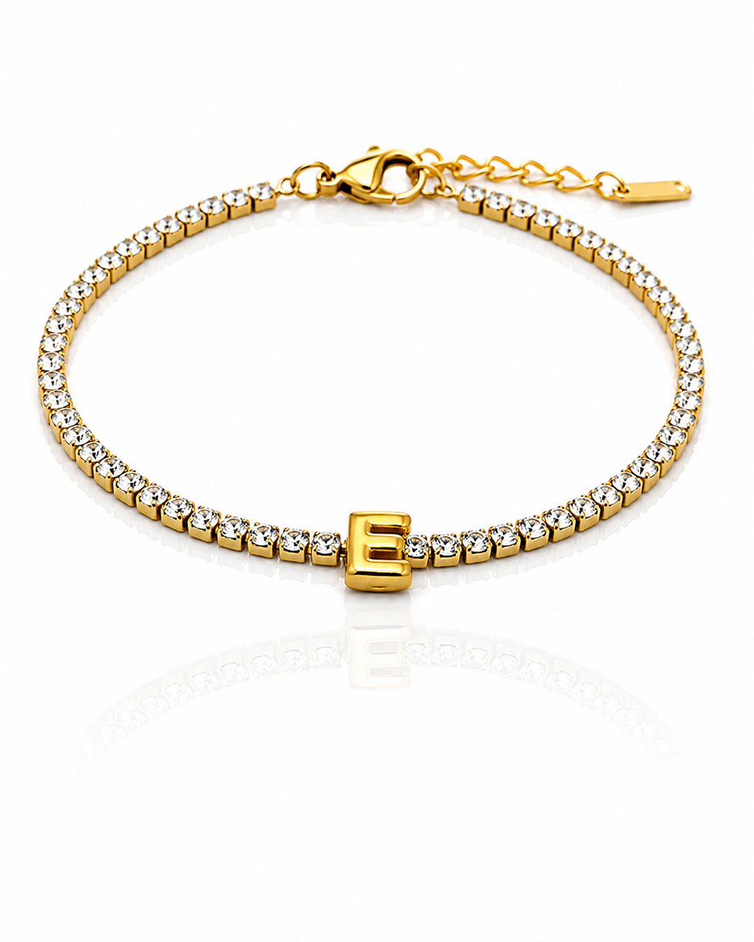 Gold Plated Waterproof Initial 'E' Letter Charm Bracelet (11478)