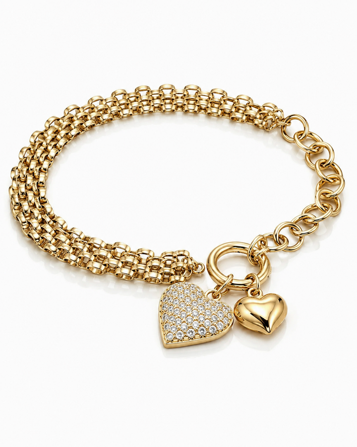 Gold Plated Waterproof Heart Charm Chain Bracelet (11830)