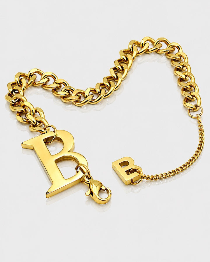Gold Plated Waterproof Letter 'B' Initial Charm Bracelet (10690)