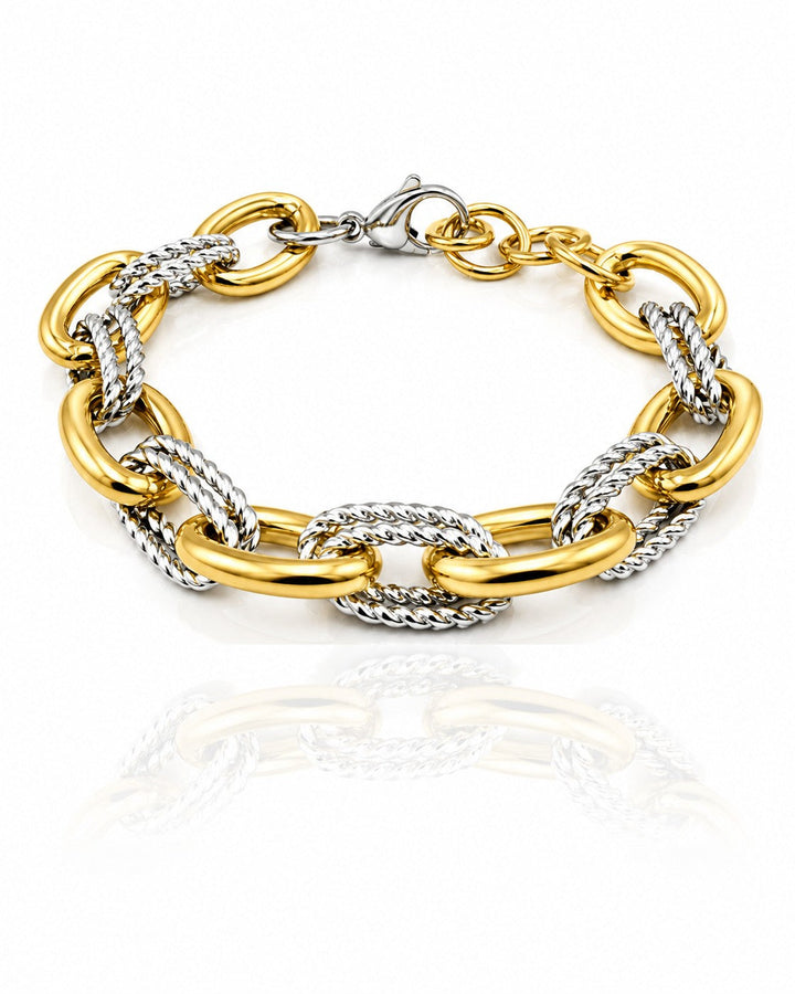 Gold Plated Waterproof Chunky Two-Tone Link Bracelet (11470)