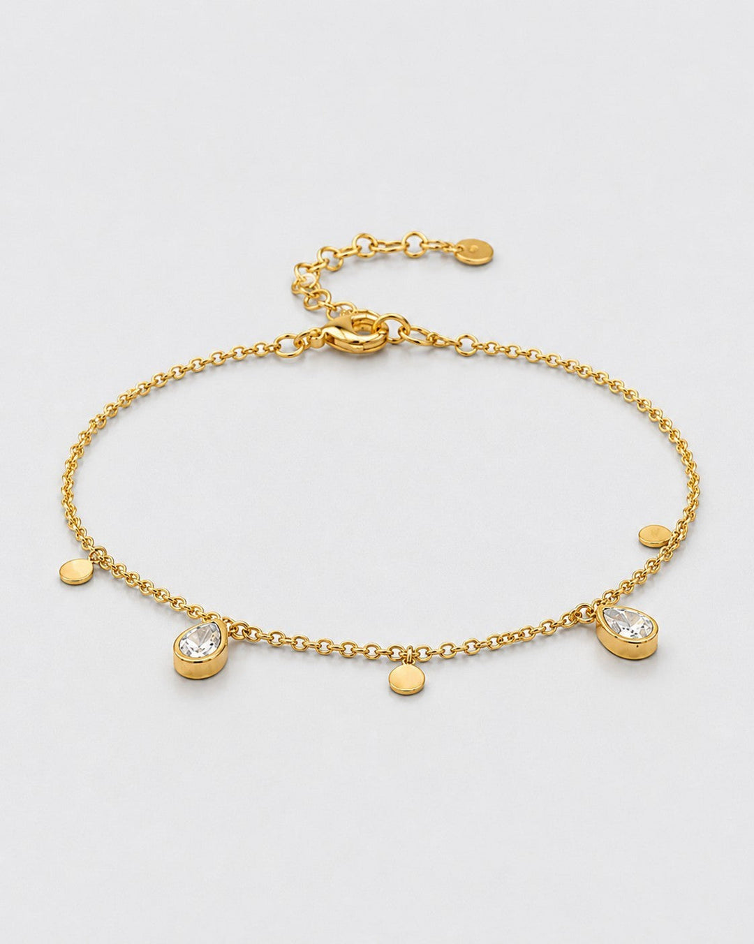 Gold Plated Waterproof Teardrop Charm Dainty Chain Bracelet (10531)