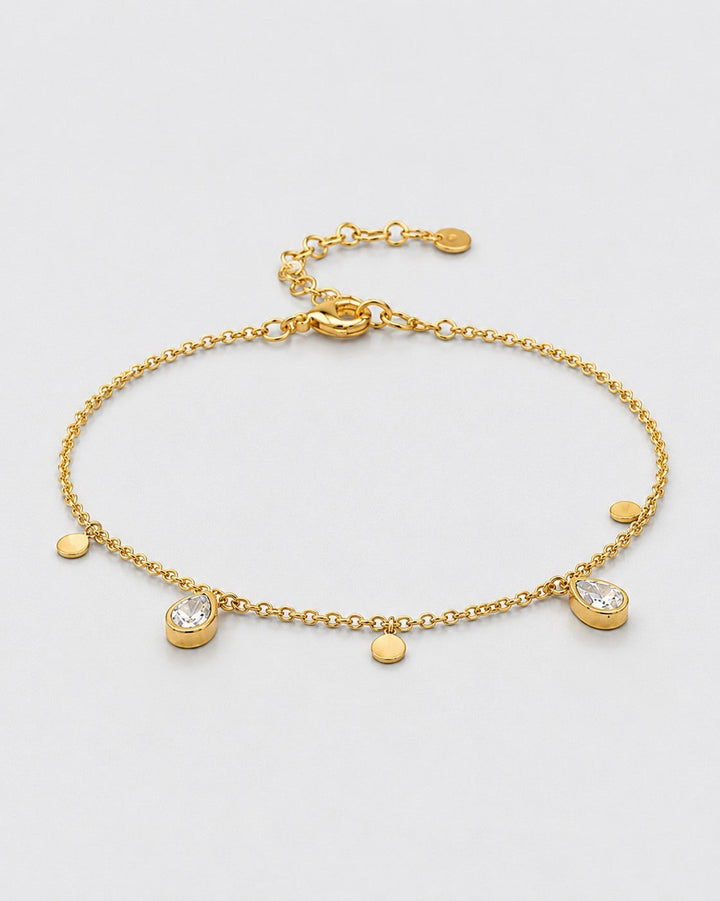 Gold Plated Waterproof Teardrop Charm Dainty Chain Bracelet (10531)